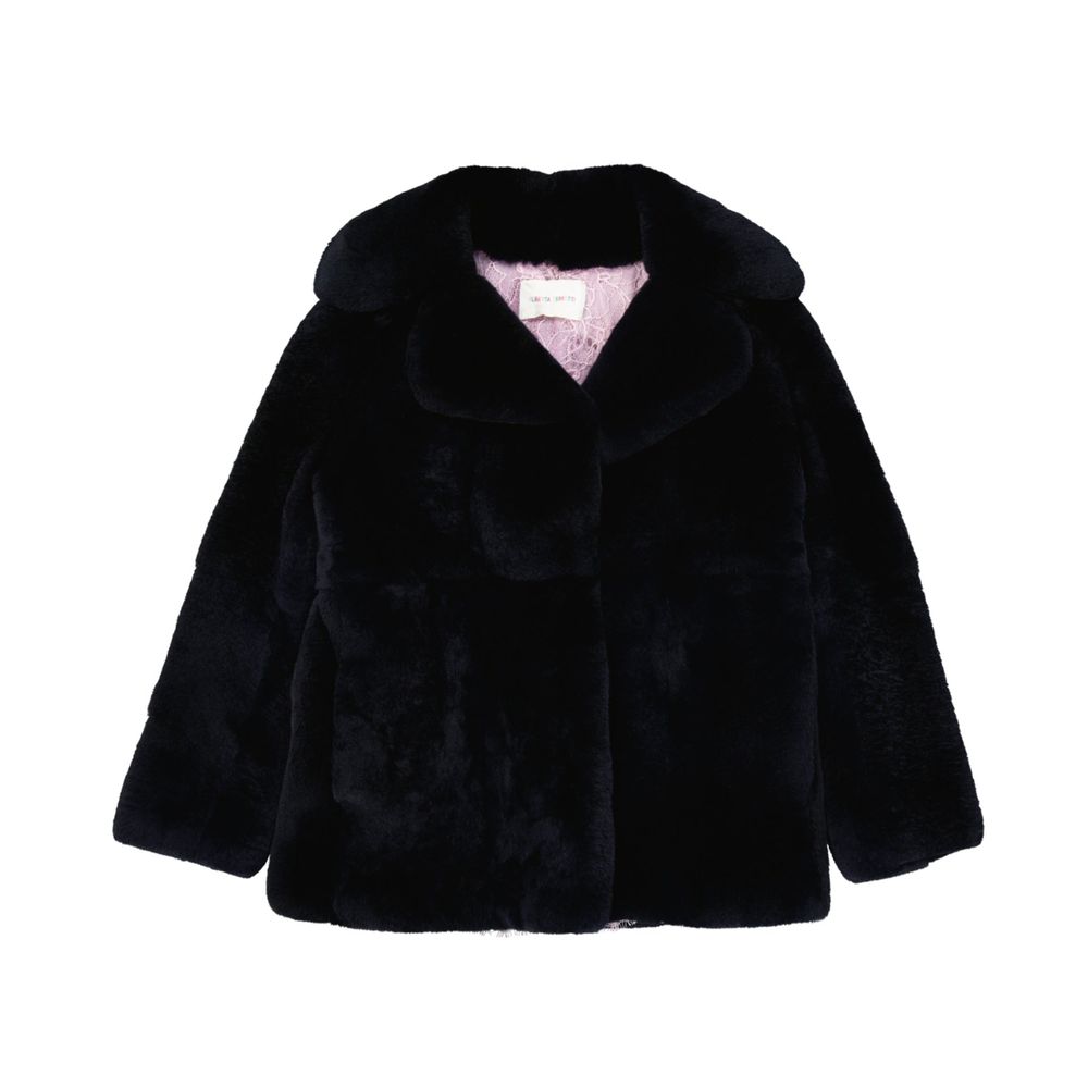 Alberta Ferretti blue rabbit fur full-length jacket with a luxurious, plush texture and elegant design.