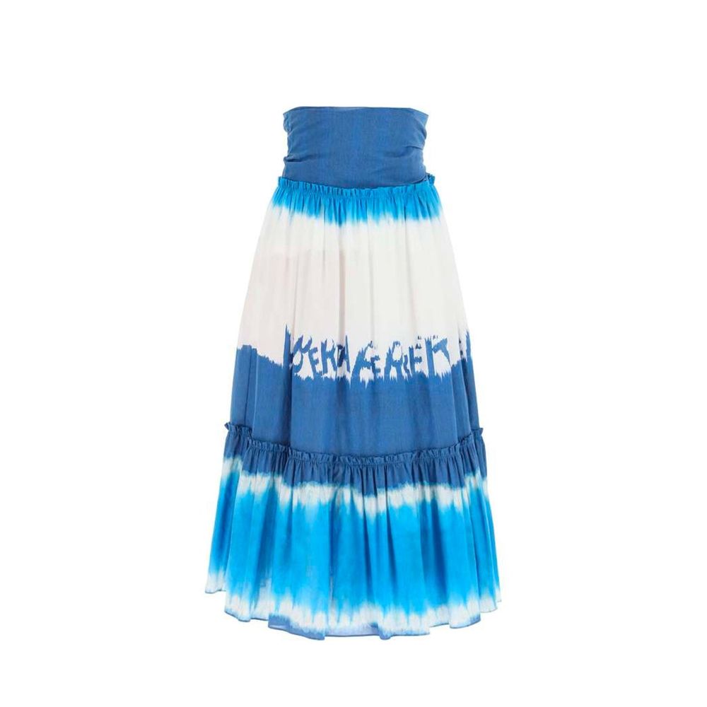 Blue cotton midi skirt by Alberta Ferretti with a flowing silhouette and subtle pleats, styled with a waistline fit.