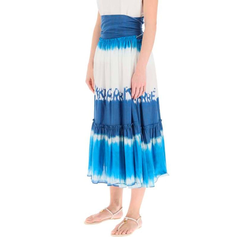 Blue cotton midi skirt by Alberta Ferretti with a flowing, elegant design and subtle pleats.