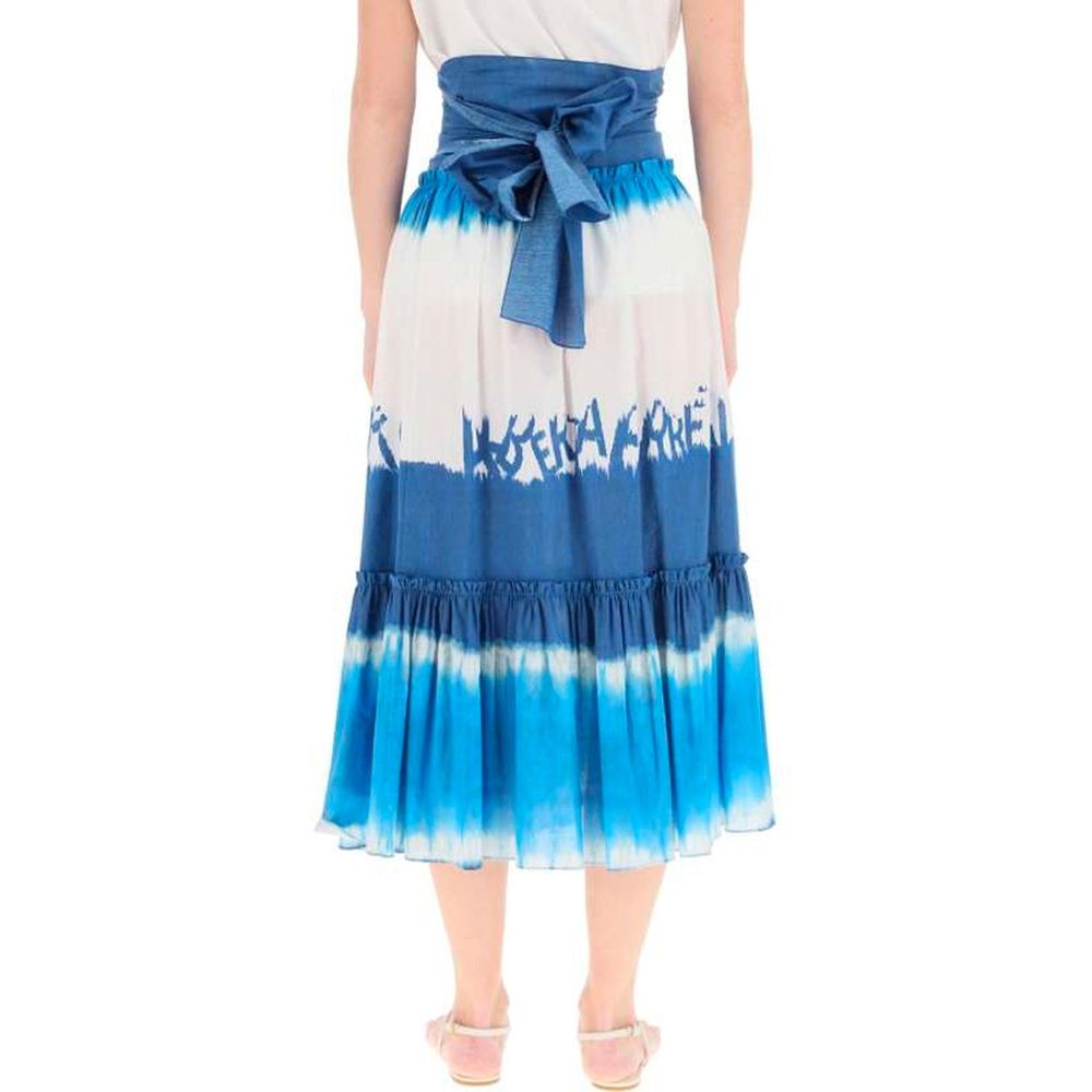Blue cotton midi skirt by Alberta Ferretti, featuring a flowing design and elegant style, displayed on a model.