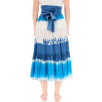 Blue cotton midi skirt by Alberta Ferretti, featuring a flowing design and elegant style, displayed on a model.