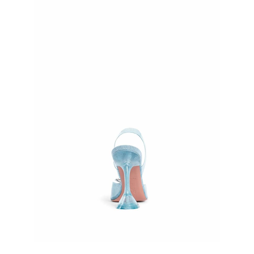 Amina Muaddi blue plexiglass high heel pumps with sleek design and clear straps, stylish footwear for elegant occasions.