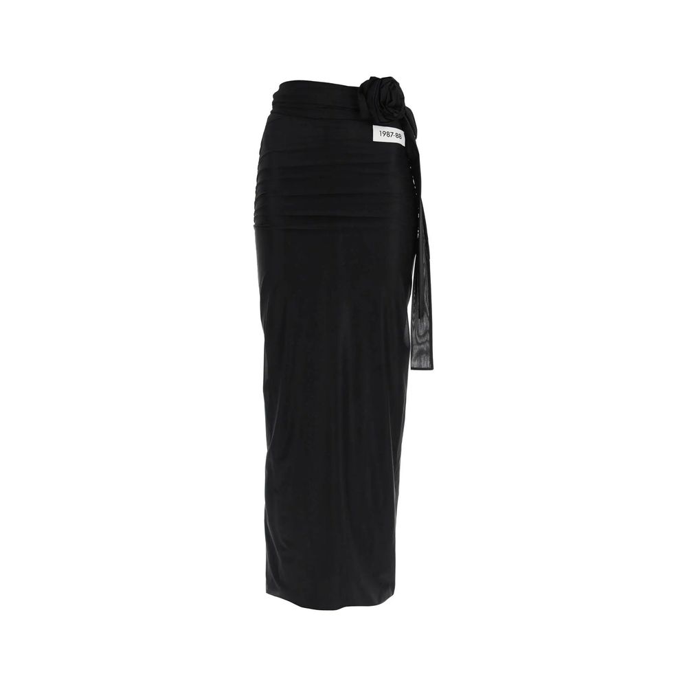 Black elastane long skirt by Dolce & Gabbana, featuring a sleek, fitted design with subtle detailing and a smooth fabric finish.