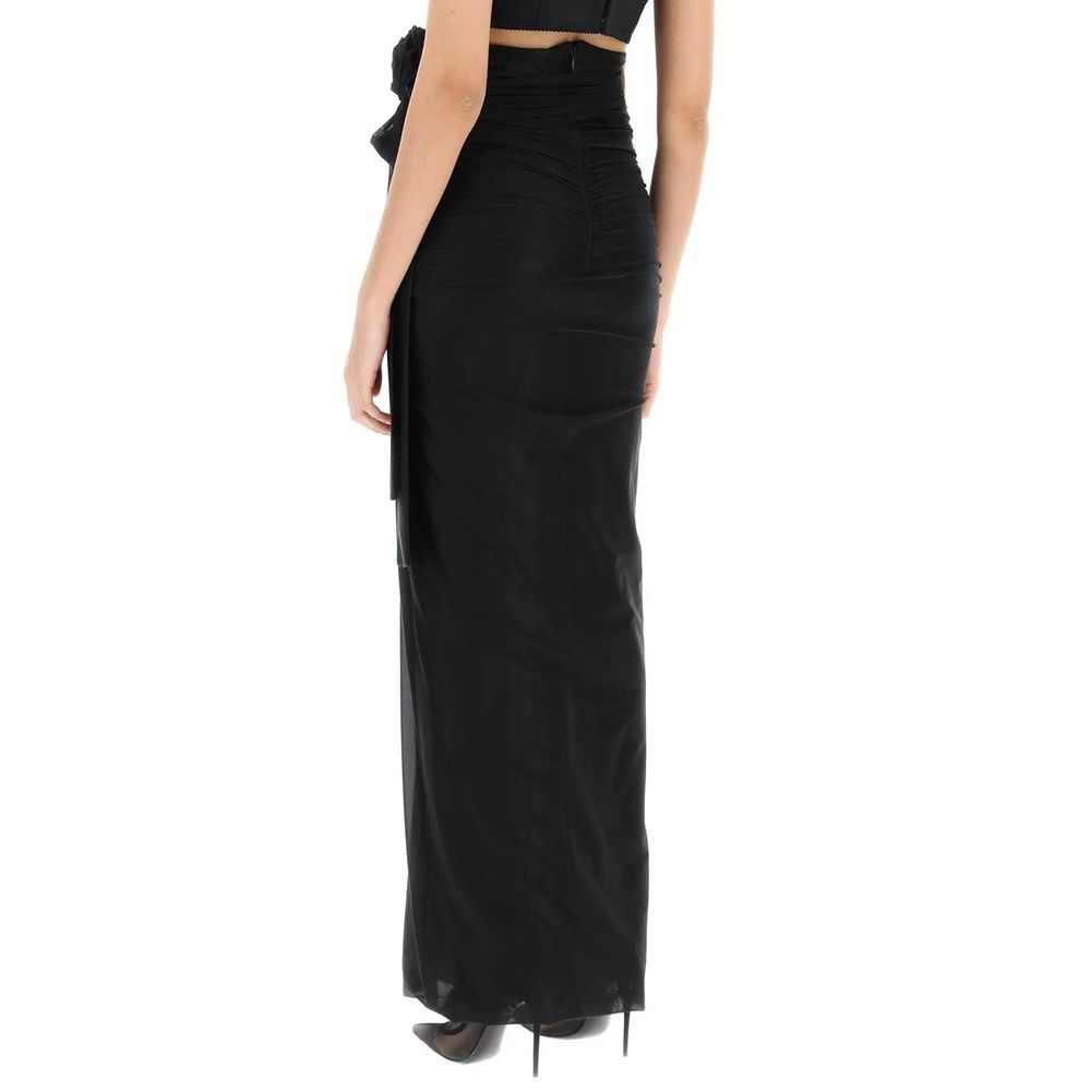 Black elastane long skirt by Dolce & Gabbana with a sleek, fitted silhouette and smooth fabric.