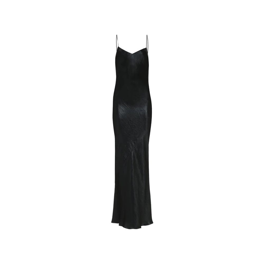 Saint Laurent black acetate casual dress displayed on a hanger, showcasing its simple yet elegant design and fabric texture.