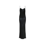 Saint Laurent black acetate casual dress displayed on a hanger, showcasing its simple yet elegant design and fabric texture.
