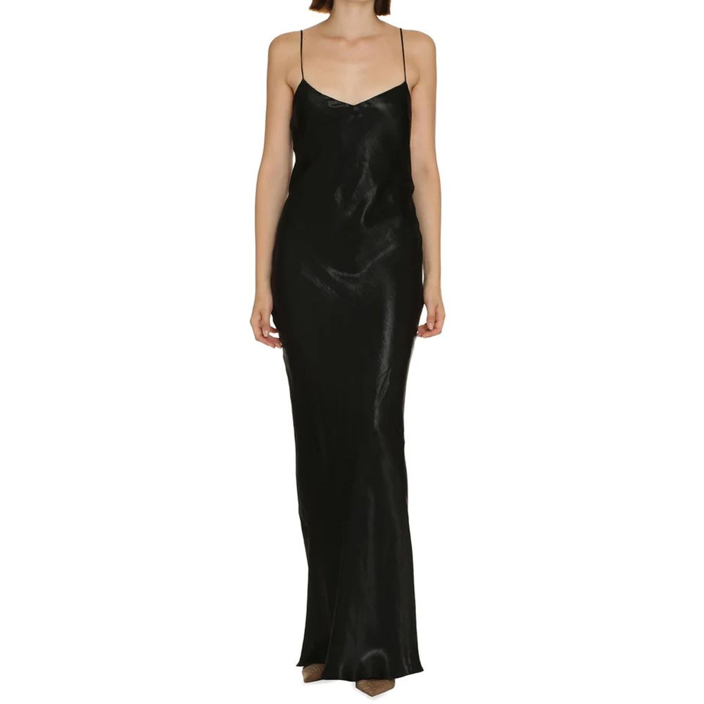 Saint Laurent black acetate casual dress displayed on a hanger with soft fabric texture and simple elegant design.