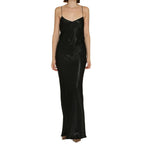 Saint Laurent black acetate casual dress displayed on a hanger with soft fabric texture and simple elegant design.