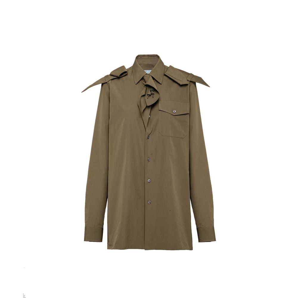 Prada bicolor cotton shirt featuring a stylish pattern, with a classic collar and button-down front on a white background.