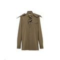 Prada bicolor cotton shirt featuring a stylish pattern, with a classic collar and button-down front on a white background.