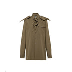 Prada bicolor cotton shirt featuring a stylish pattern, with a classic collar and button-down front on a white background.