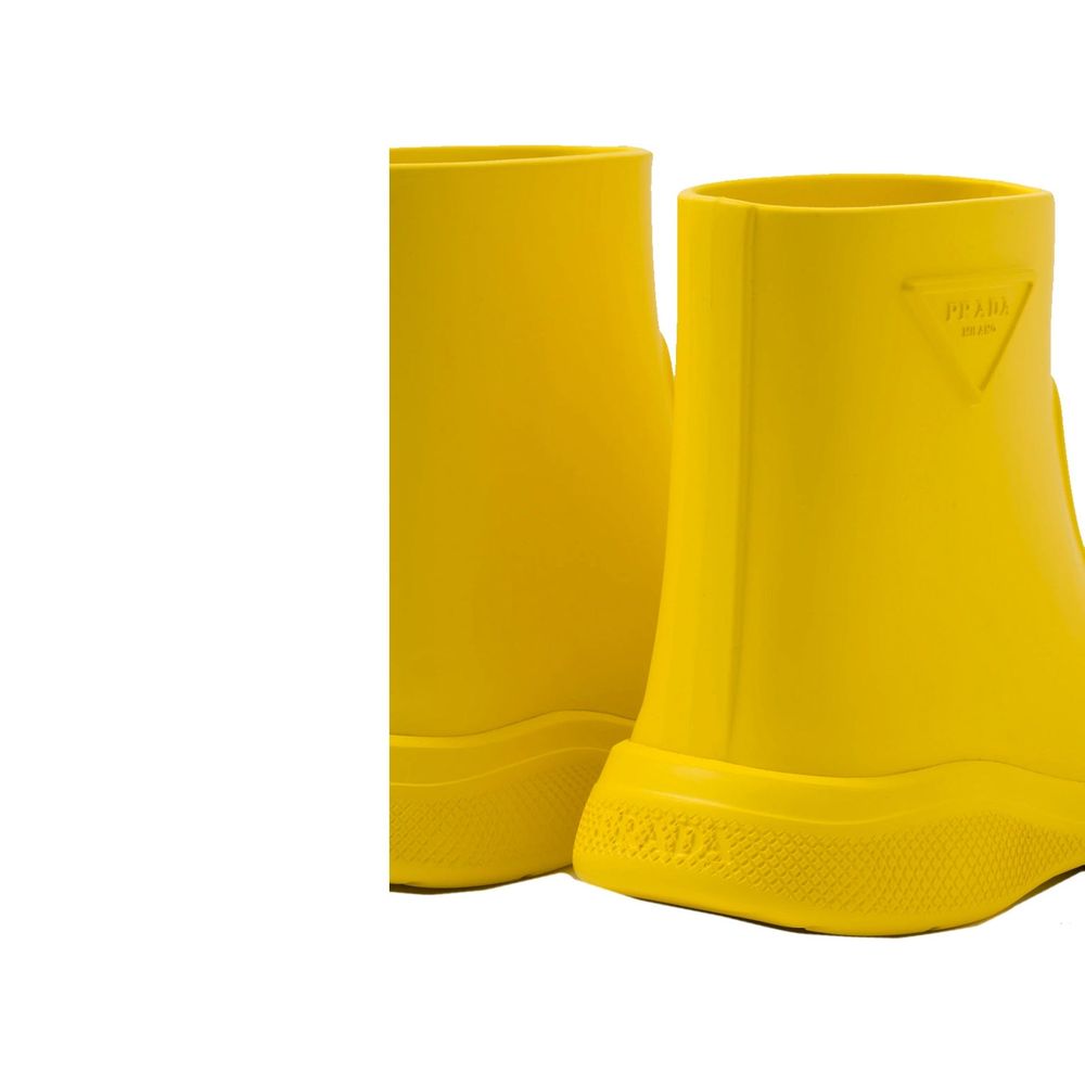 Prada multicolor rubber rain boots featuring vibrant patterns and waterproof design, perfect for wet weather.