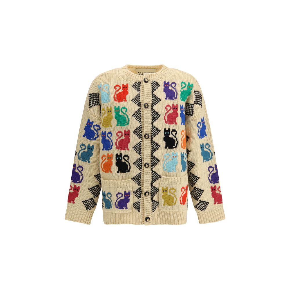 Valentino Garavani multicolor wool cardigan with vibrant striped patterns and a cozy, stylish fit.