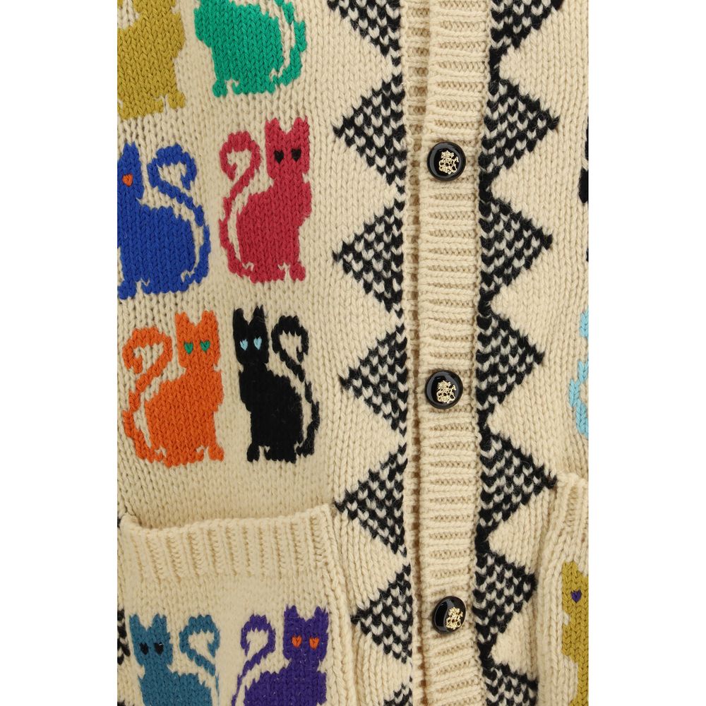 Valentino Garavani multicolor wool cardigan with a cozy knit texture, featuring vibrant color blocks and a classic button-up design.