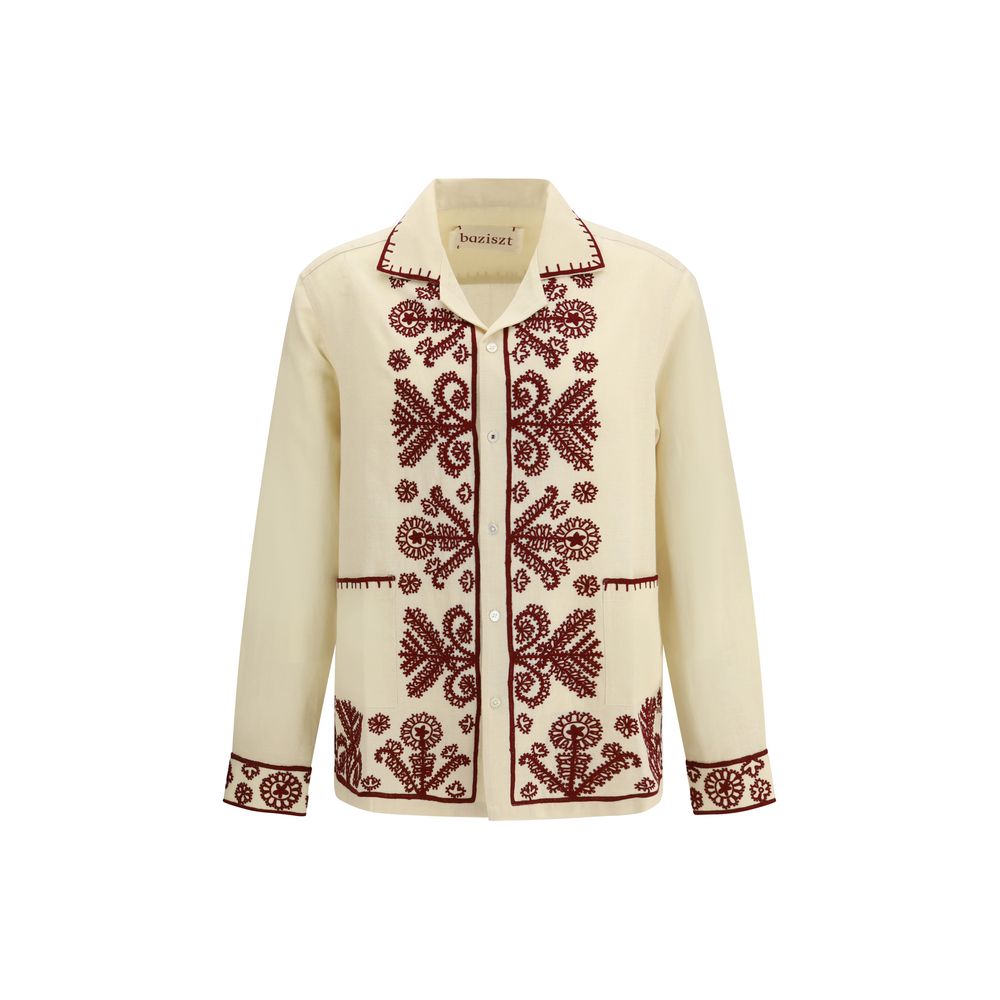 Baziszt Beige Hemp Pattern Shirt