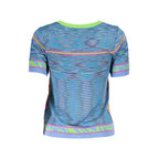 Desigual blue cotton T-shirt showing a casual fit with colorful, artistic design on the front, made from soft cotton fabric.