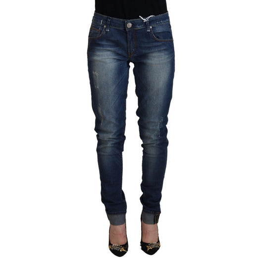 Acht Blue Washed Cotton Slim Fit Women Denim Pants Jeans