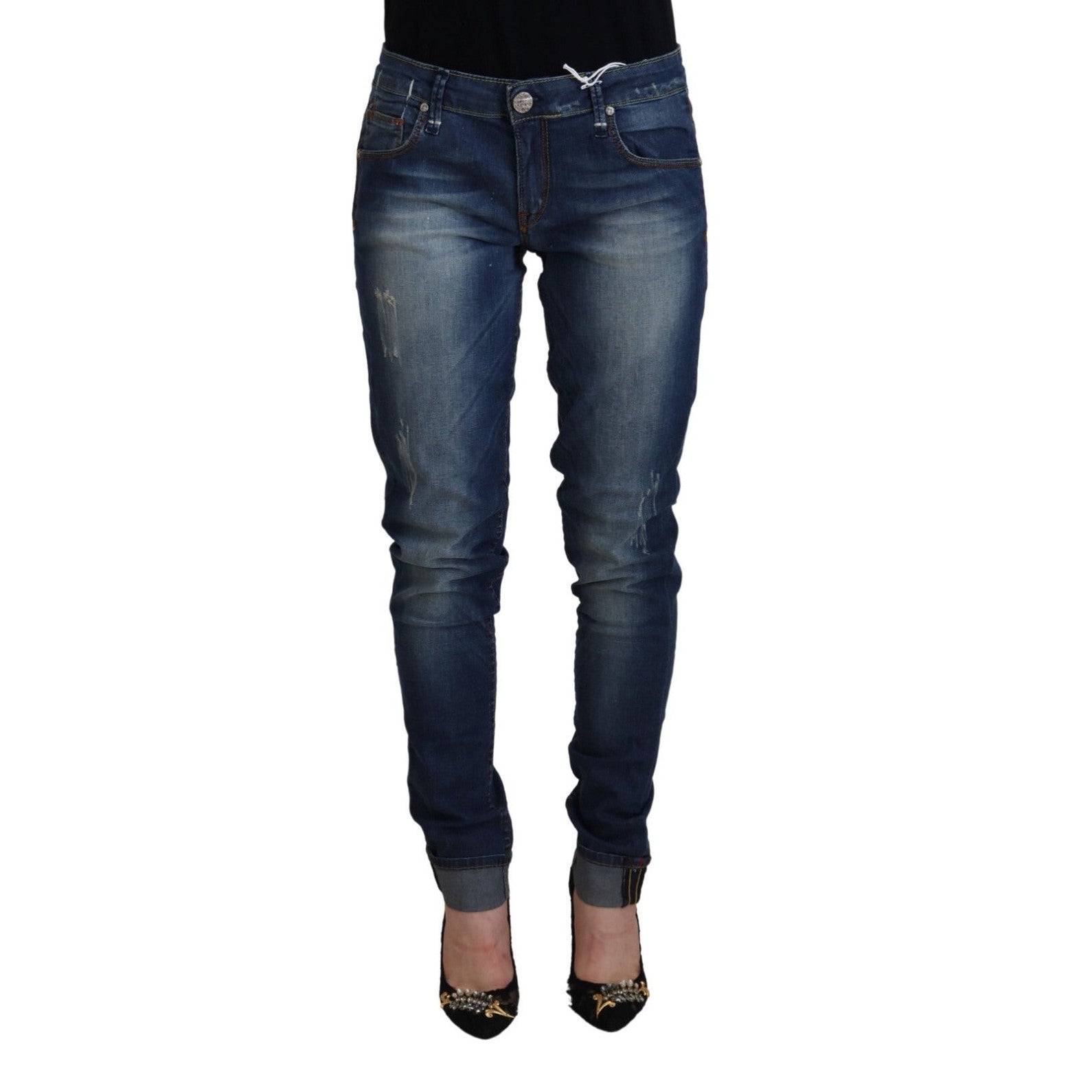 Acht Blue Washed Cotton Slim Fit Women Denim Pants Jeans
