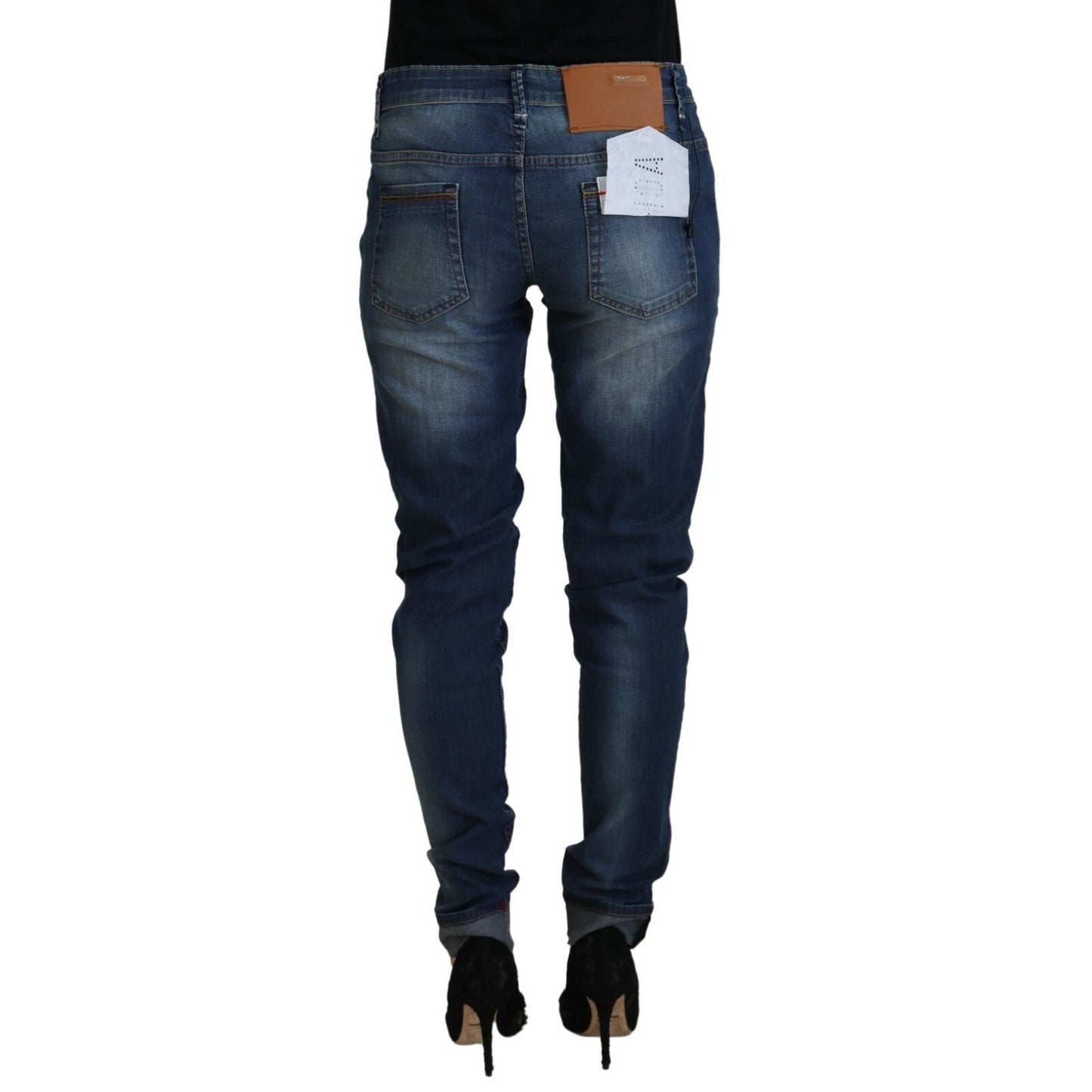 Acht Blue Washed Cotton Slim Fit Women Denim Pants Jeans
