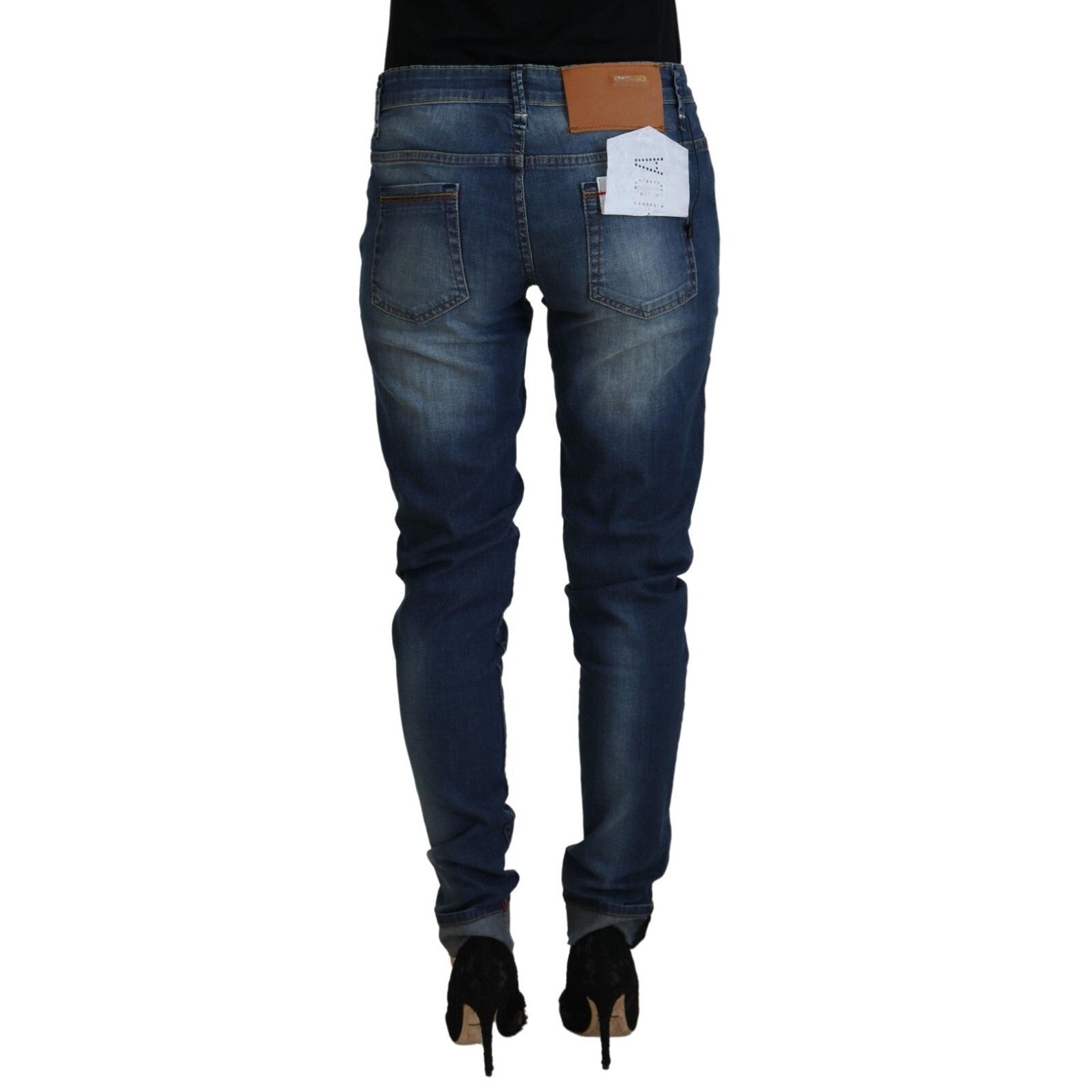 Acht Blue Washed Cotton Slim Fit Women Denim Pants Jeans