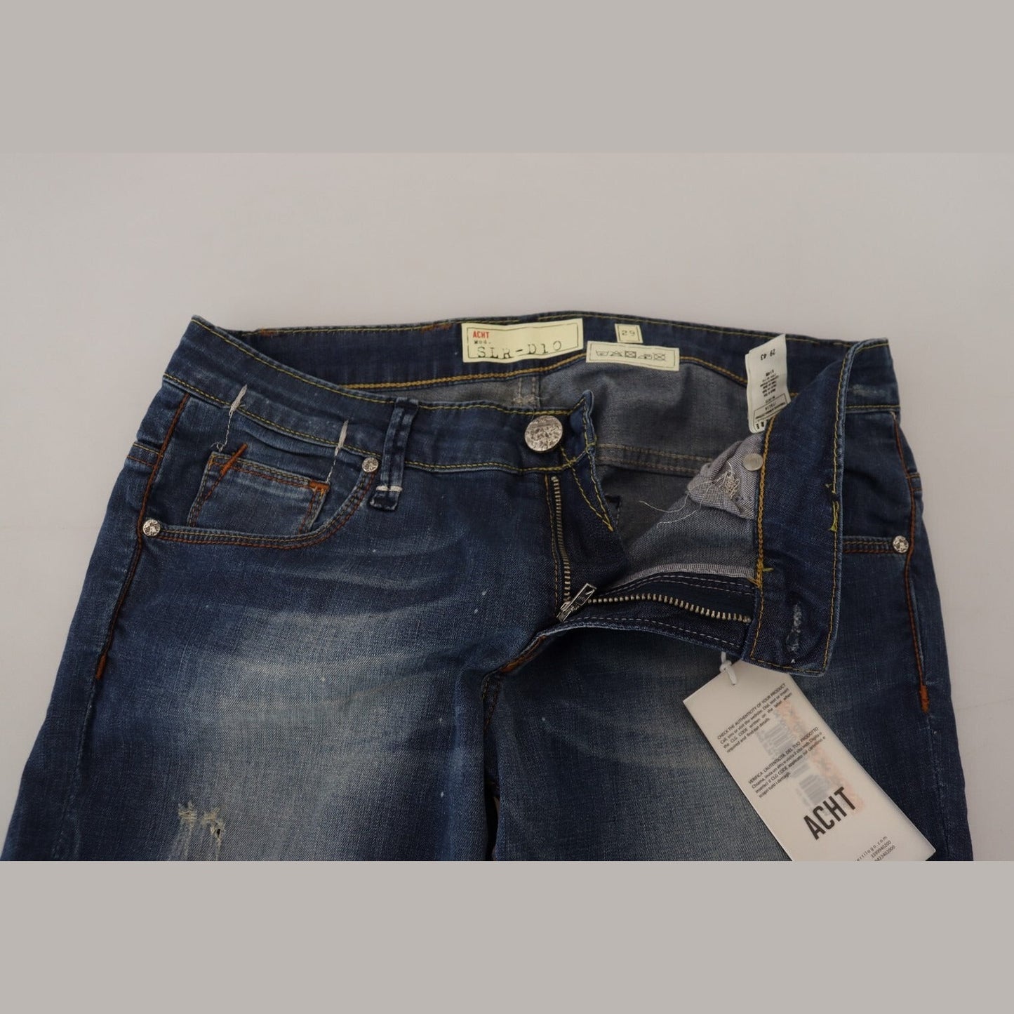 Acht Blue Washed Cotton Slim Fit Women Denim Pants Jeans