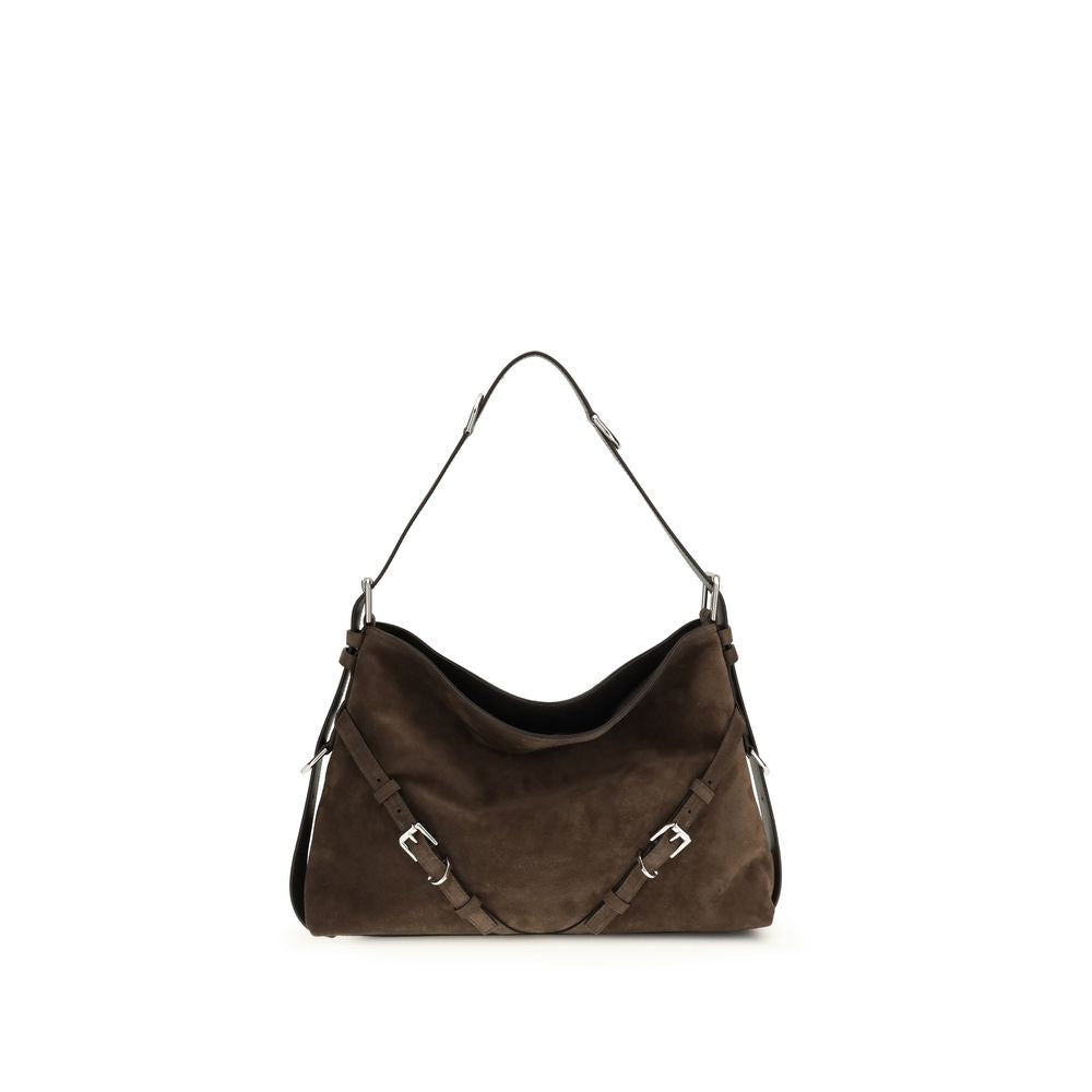 Givenchy Bos Taurus shoulder bag in black calf leather with silver hardware and structured design.