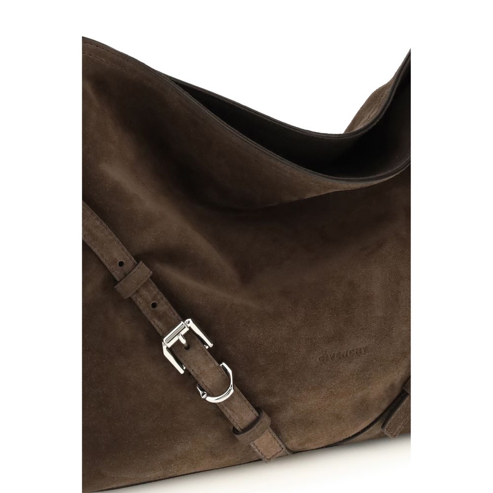 Givenchy Bos Taurus shoulder bag in black calf leather with silver hardware and structured design.