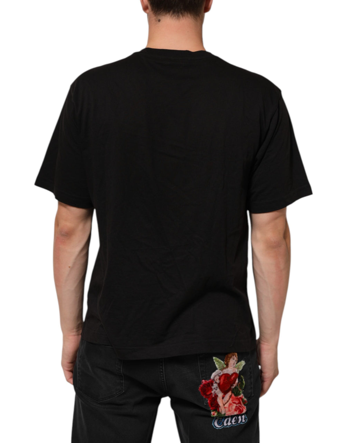 Dolce & Gabbana Black Logo Print Cotton Crew Neck T-shirt - Eljoys Fashion 