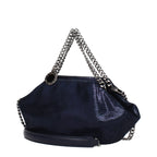 Stella McCartney blue leather handbag with sleek design and minimalist style, featuring top handles and subtle branding.