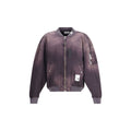 Black rayon bomber jacket by Maison Mihara Yasuhiro featuring a sleek design and ribbed cuffs, displayed on a hanger.
