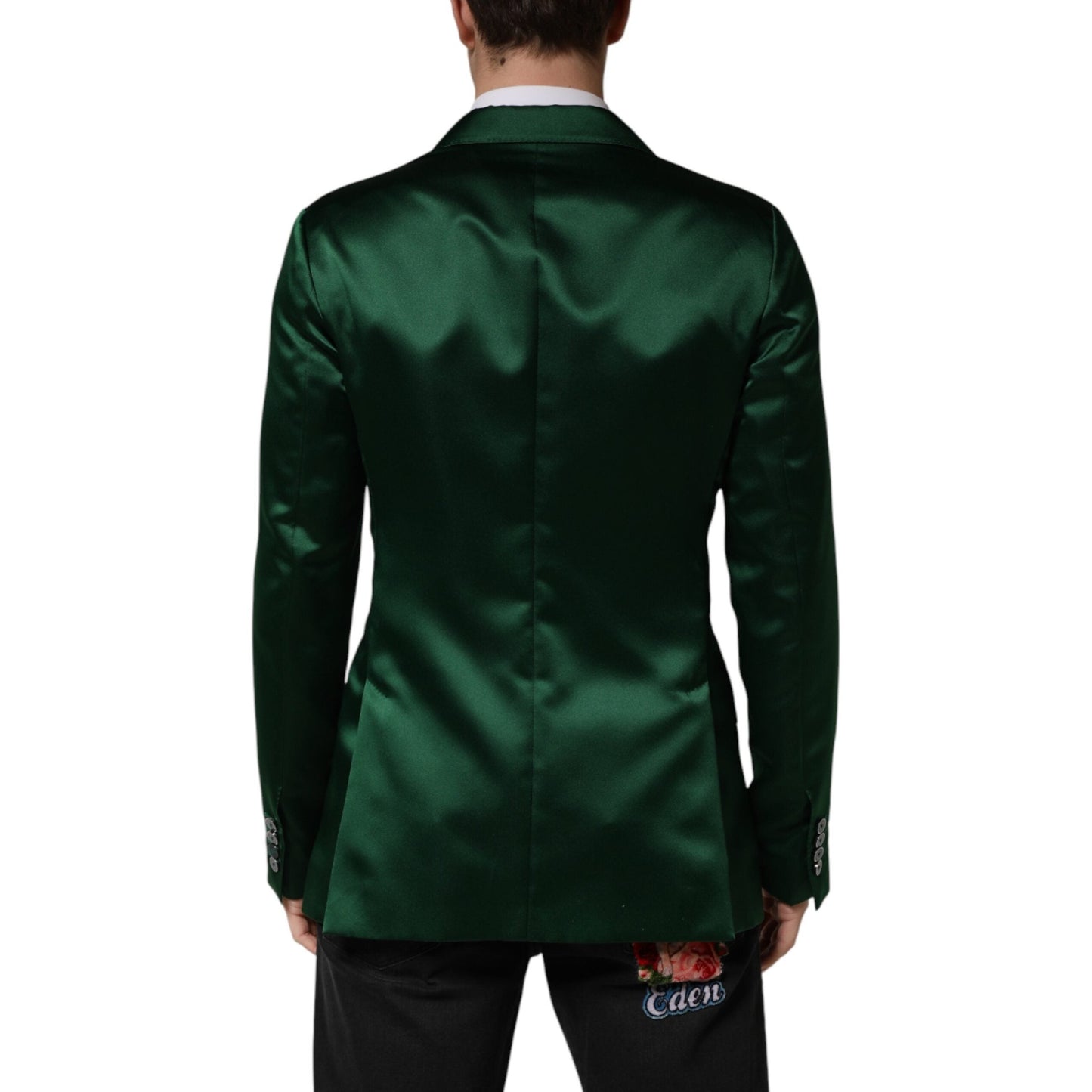 Dolce & Gabbana Green Satin Double Breasted Jacket Blazer