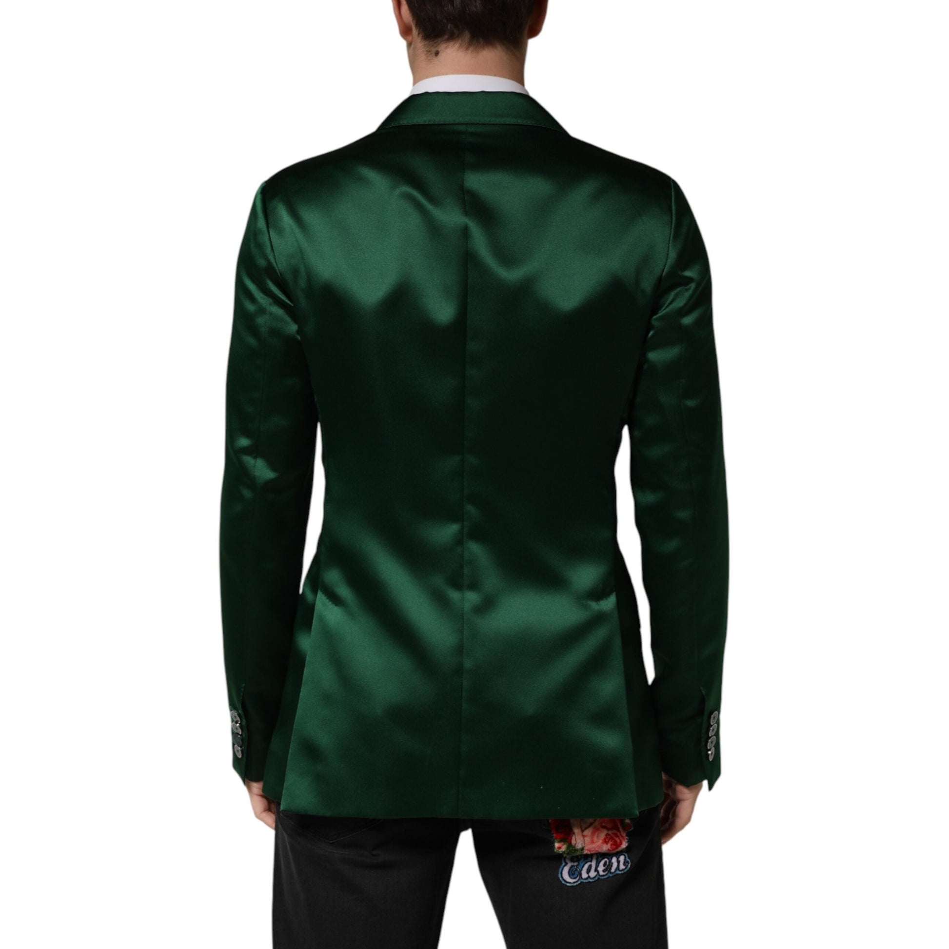 Dolce & Gabbana Green Satin Double Breasted Jacket Blazer