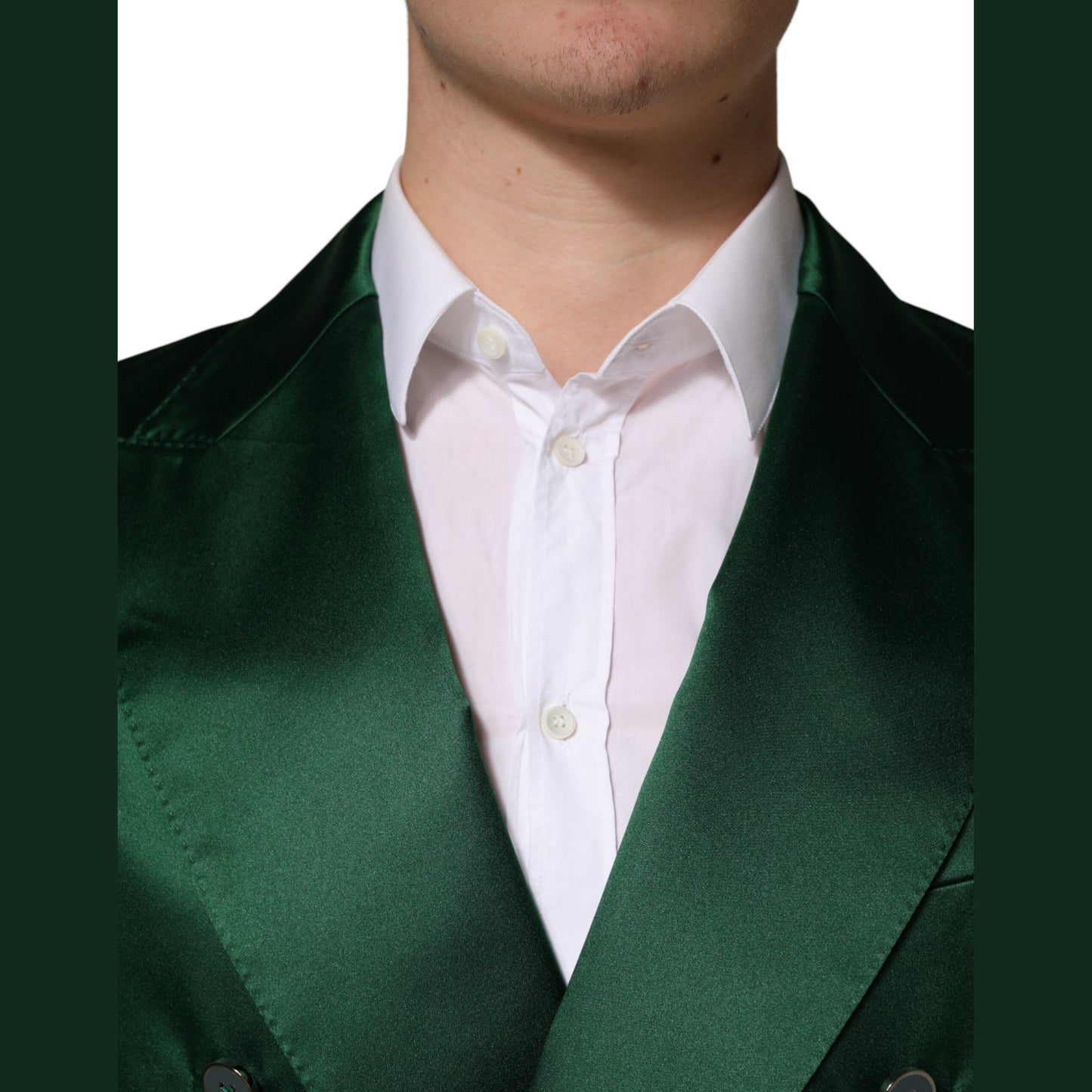 Dolce & Gabbana Green Satin Double Breasted Jacket Blazer