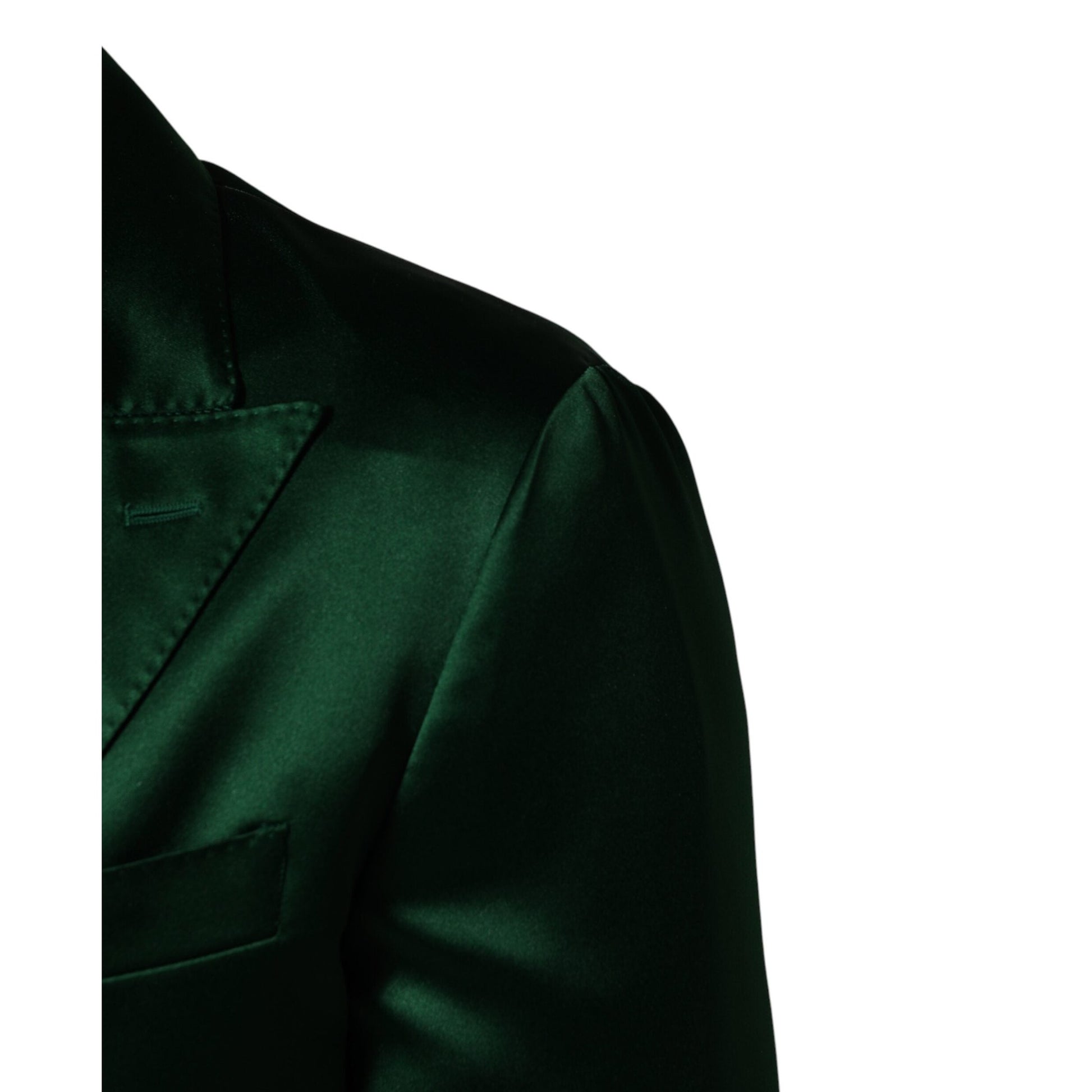 Dolce & Gabbana Green Satin Double Breasted Jacket Blazer
