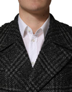 Dolce & Gabbana Grey Double Breasted Plaid Wool Coat Jacket