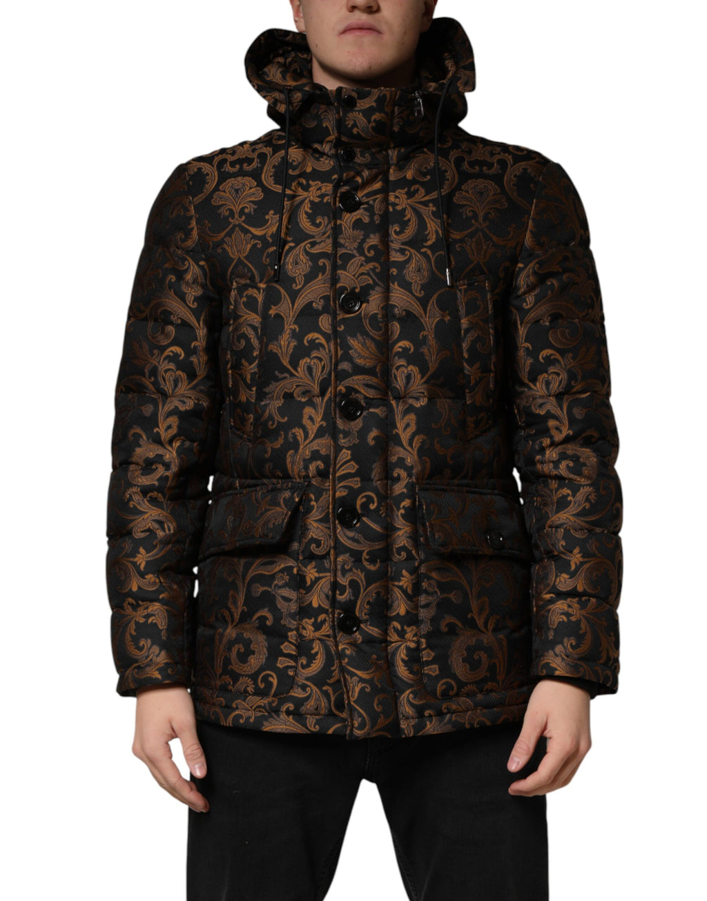 Dolce & Gabbana Black Floral Jacquard Quilted Hooded Jacket - Eljoys Fashion 