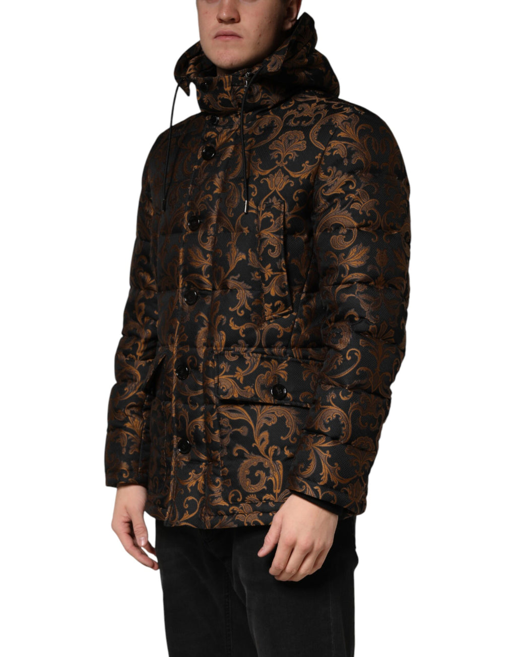 Dolce & Gabbana Black Floral Jacquard Quilted Hooded Jacket - Eljoys Fashion 
