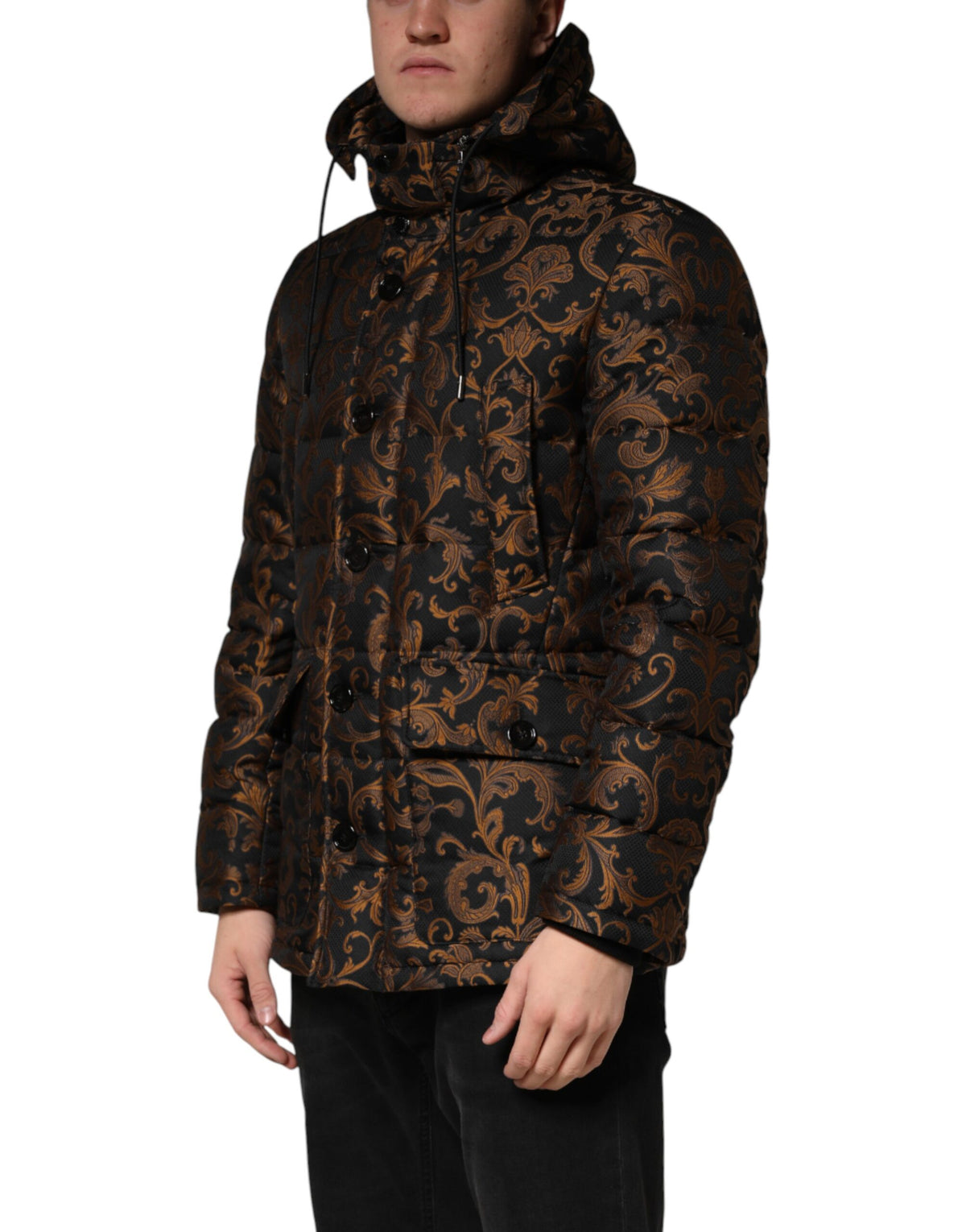 Dolce & Gabbana Black Floral Jacquard Quilted Hooded Jacket - Eljoys Fashion 