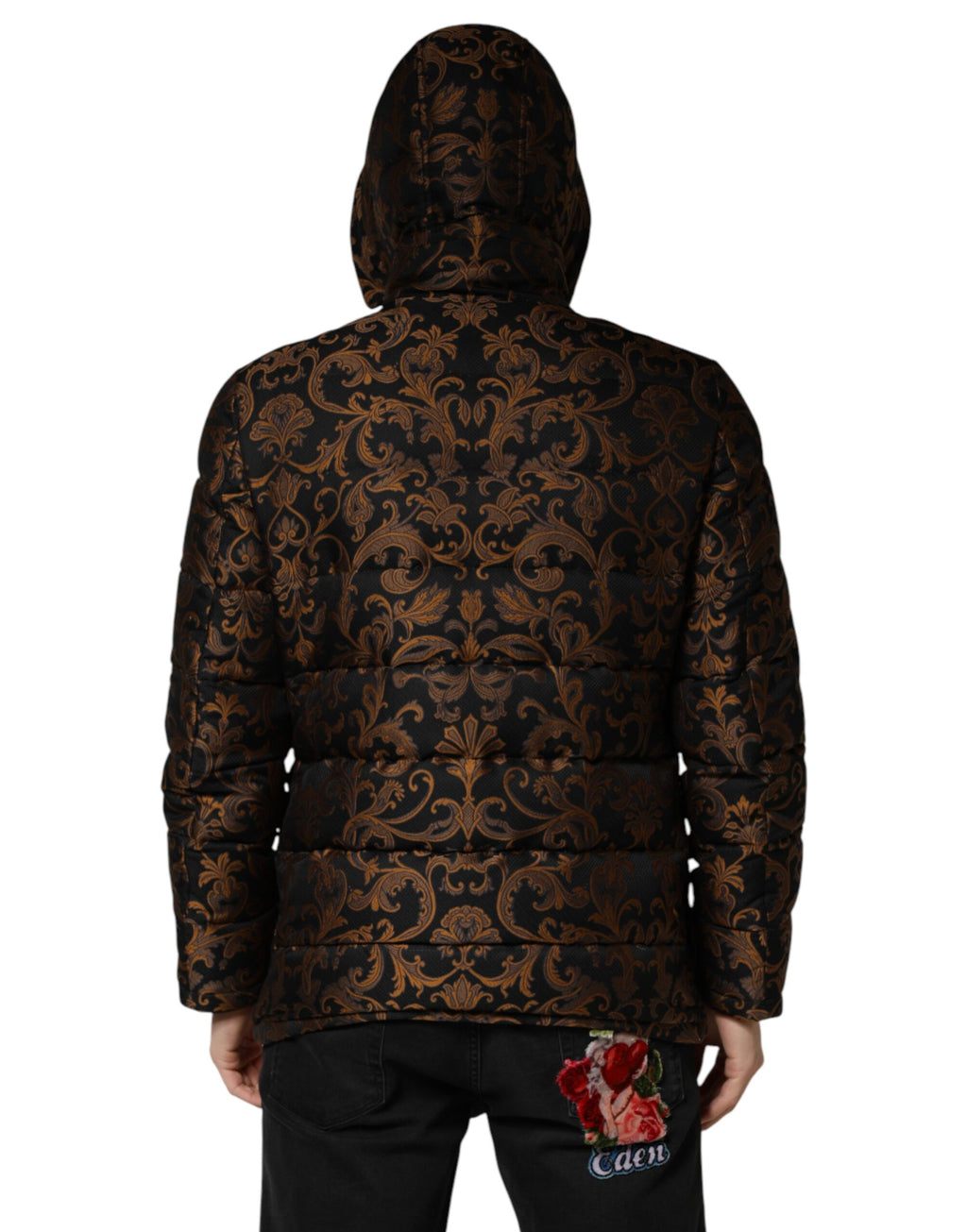 Dolce & Gabbana Black Floral Jacquard Quilted Hooded Jacket - Eljoys Fashion 