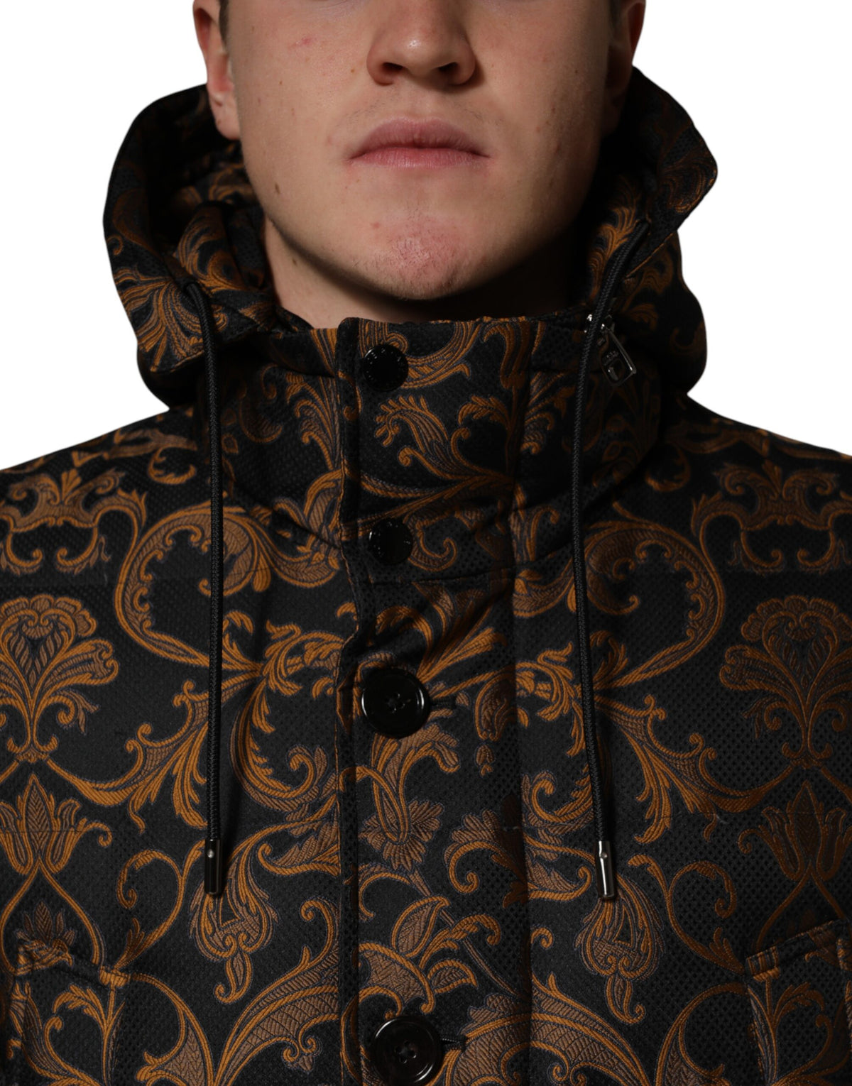 Dolce & Gabbana Black Floral Jacquard Quilted Hooded Jacket - Eljoys Fashion 