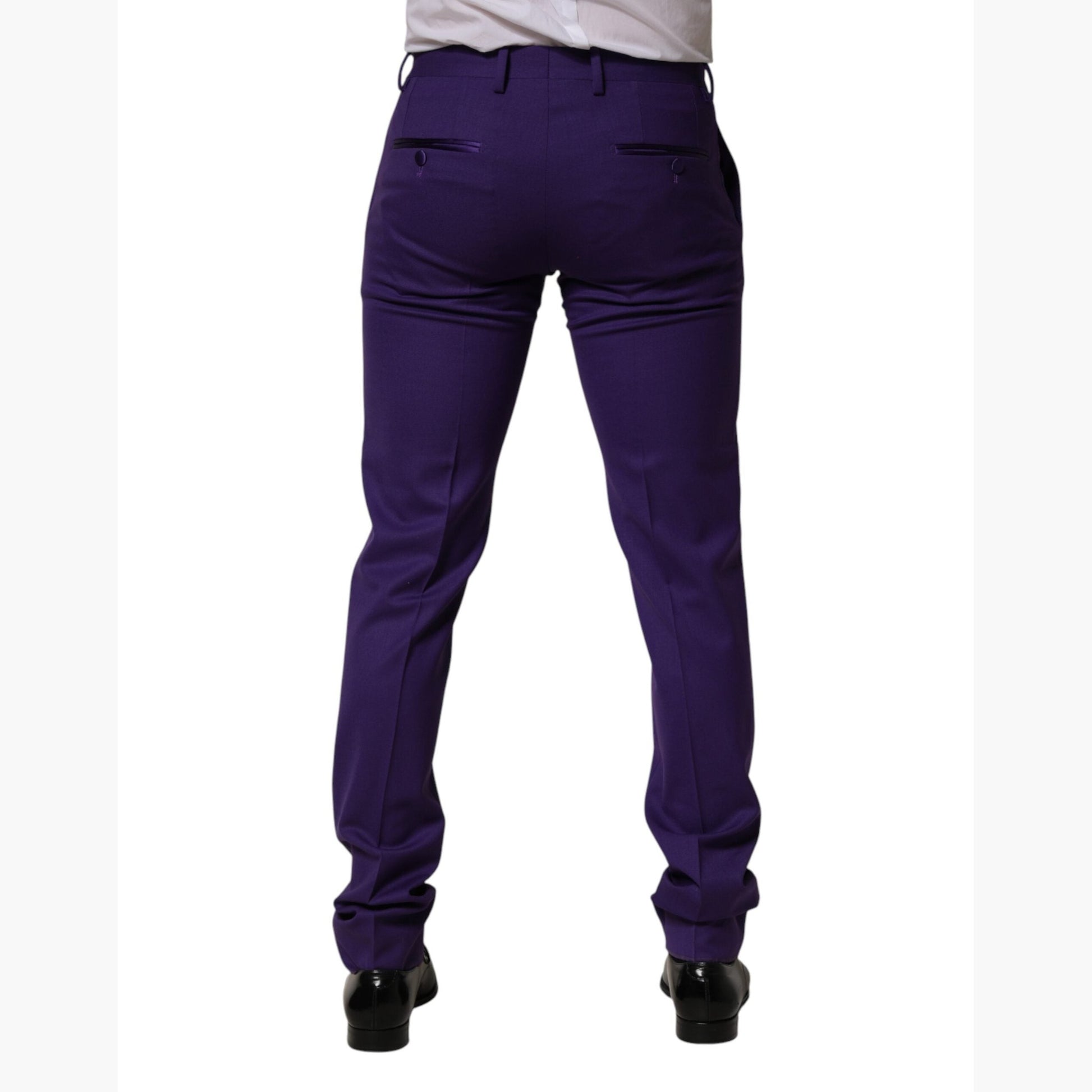 Dolce & Gabbana Purple Wool Skinny Dress Men Trouser Pants
