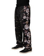 Black floral straight-leg chino trousers by Dolce & Gabbana, featuring a tailored fit and floral pattern detail.
