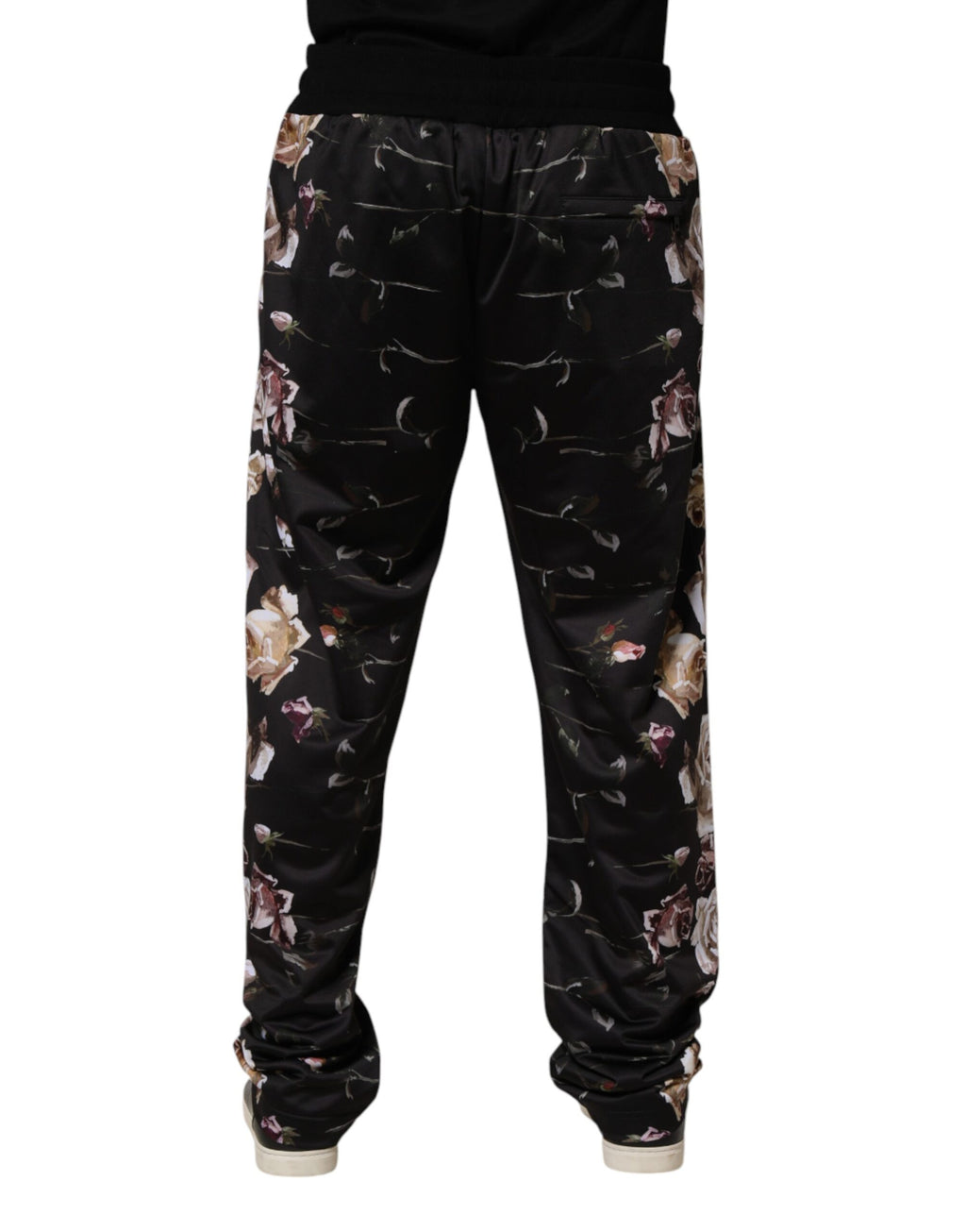 Black floral Dolce & Gabbana straight-leg chino trouser pants with a tailored fit and subtle floral pattern.
