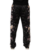 Black floral Dolce & Gabbana straight-leg chino trouser pants with a tailored fit and subtle floral pattern.