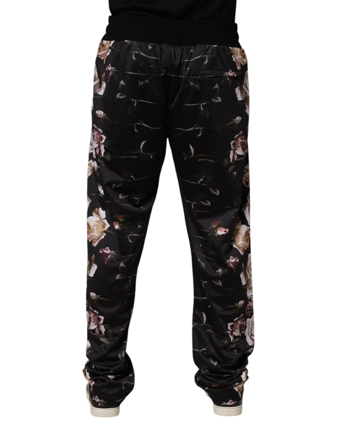 Black floral Dolce & Gabbana straight-leg chino trouser pants with a tailored fit and subtle floral pattern.