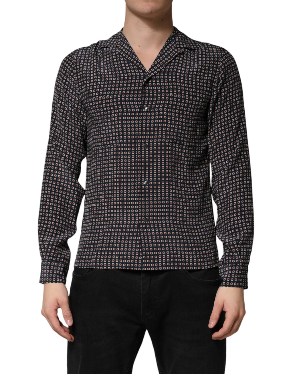 Dolce & Gabbana Black Patterned Silk Men Button Down Shirt - Eljoys Fashion 