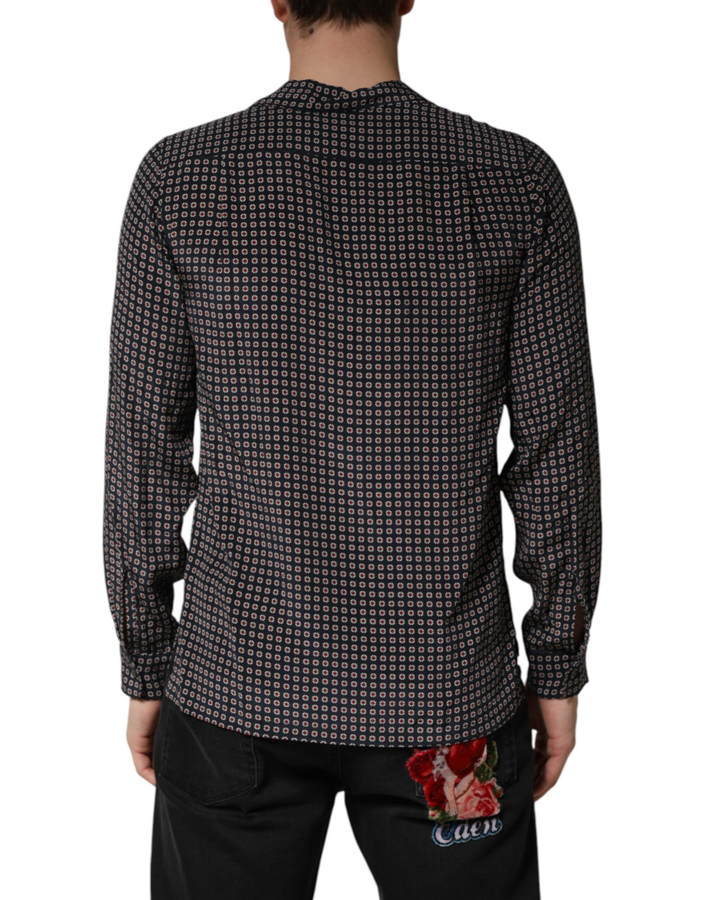 Dolce & Gabbana Black Patterned Silk Men Button Down Shirt - Eljoys Fashion 