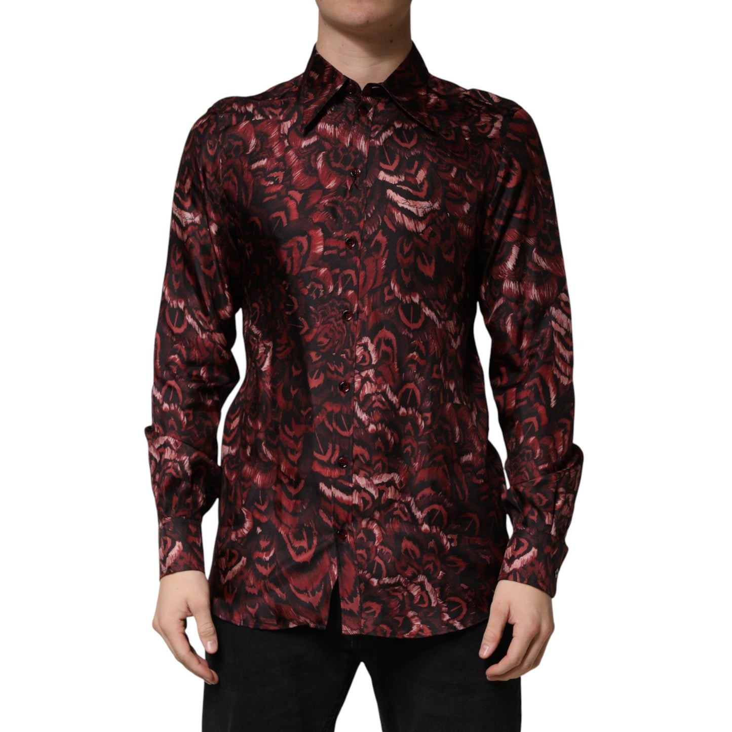 Dolce & Gabbana Bordeaux Patterned Collared Men Dress Shirt
