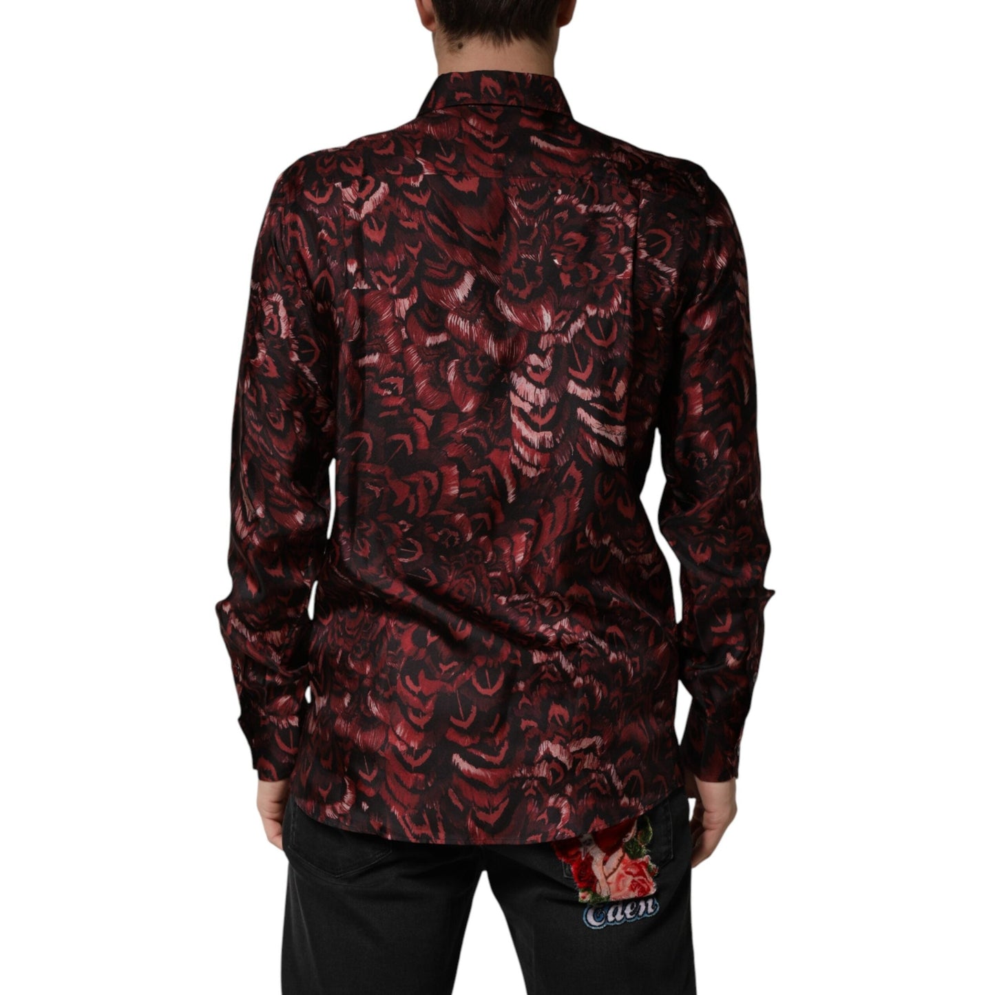 Dolce & Gabbana Bordeaux Patterned Collared Men Dress Shirt