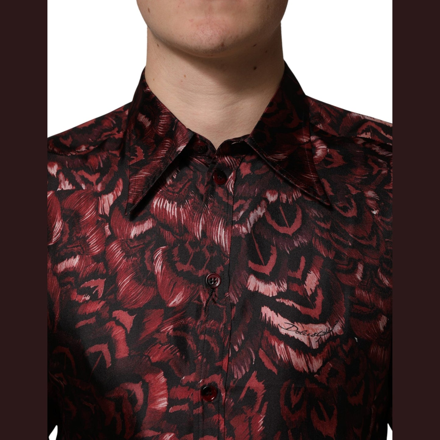 Dolce & Gabbana Bordeaux Patterned Collared Men Dress Shirt